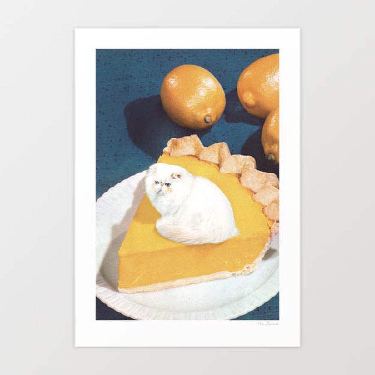 Lemon Meow Pie Art Print by Vertigo Artography Funny Cat Wall Art Quirky Kitchen Dessert Decor
