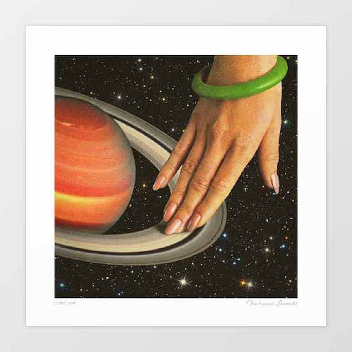 Cosmic Spin Art Print by Vertigo Artography Surreal Saturn Vinyl Record Retro Space Music Wall Art