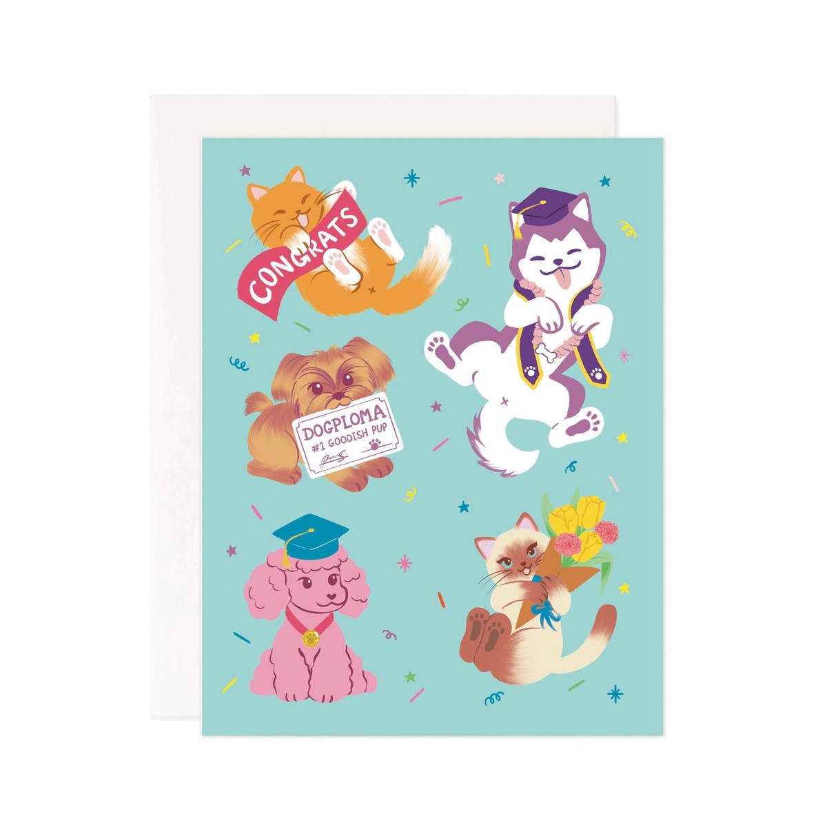 Graduation Cats Dogs Greeting Card