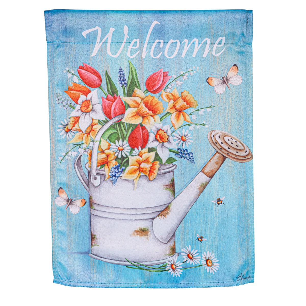 Welcome Flowers Suede Garden Flag
