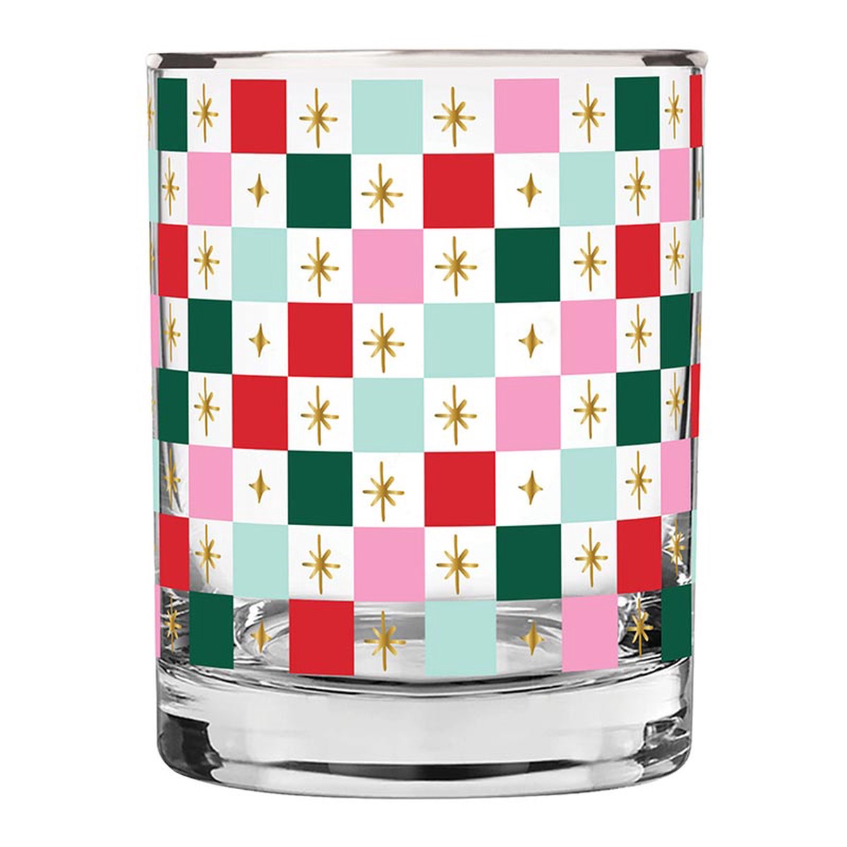 Double Old Fashioned Glass – Holiday Checkerboard