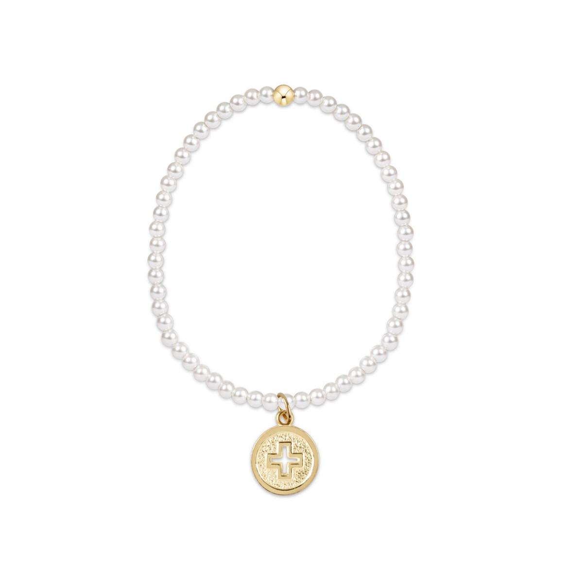 Extends Classic Pearl 3mm Bracelet – Signature Cross Gold Disc by enewton