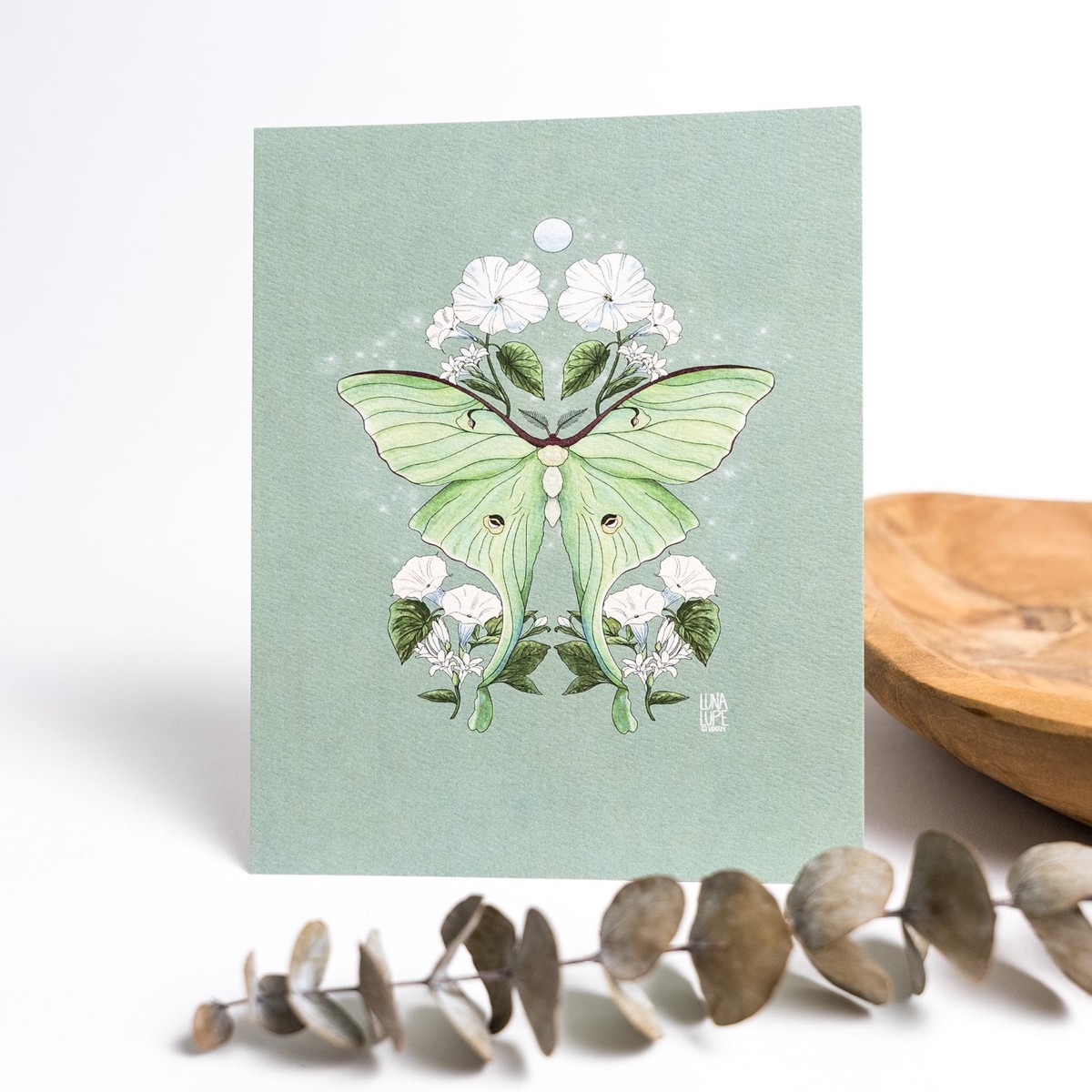 Luna Moth Art Print Green Background