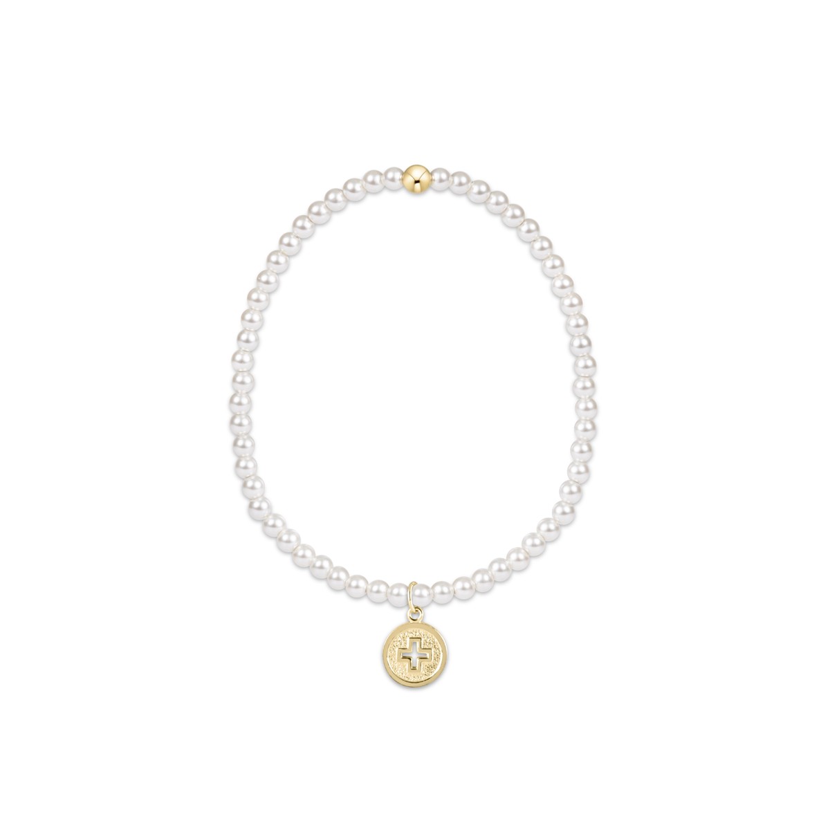 Classic Pearl 3mm Bracelet – Signature Cross Gold Disc by enewton