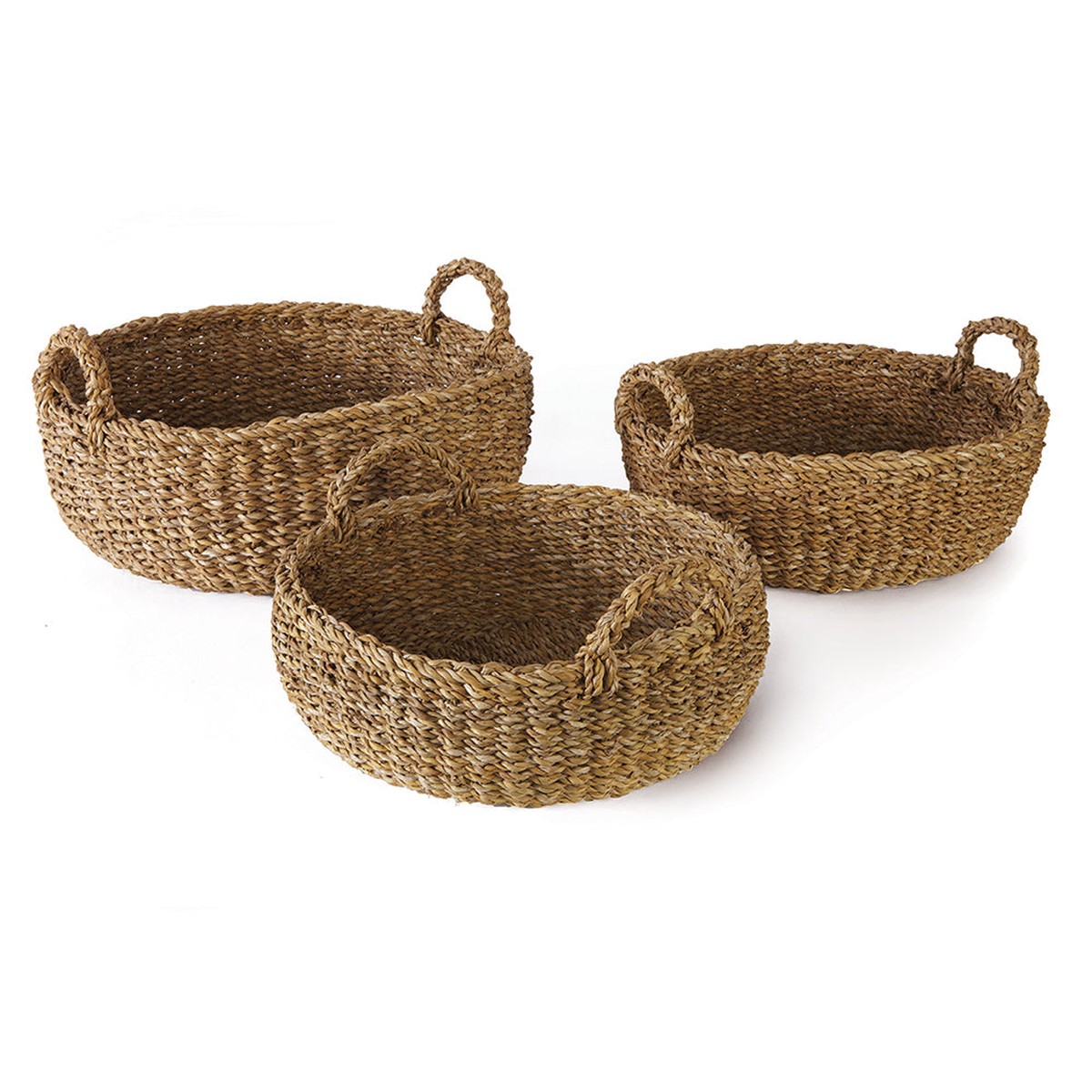 Seagrass Shallow Baskets With Handles Set Of 3 by Napa Home and Garden