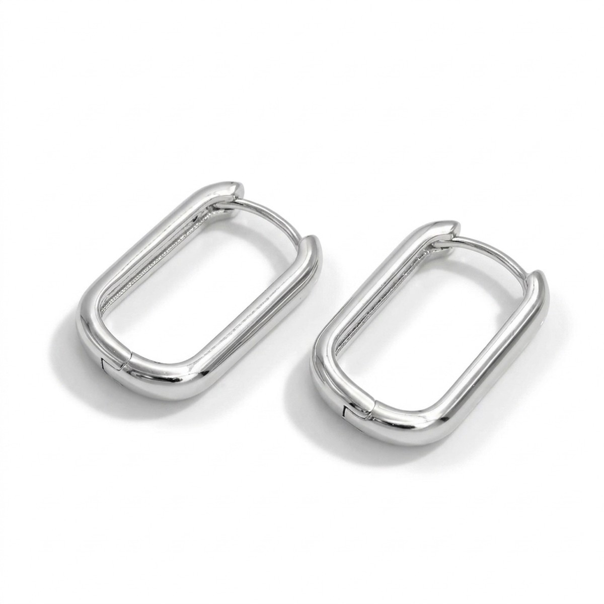 Silver Oblong Hoop Earrings